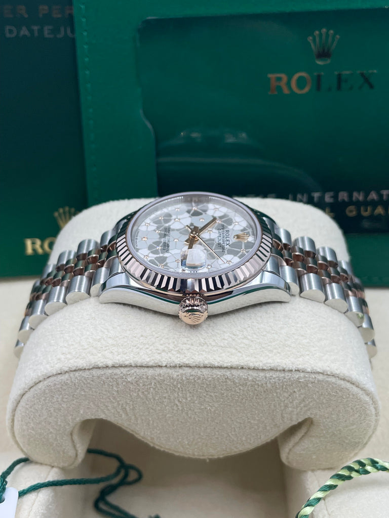 Rolex Datejust 31mm Silver Floral Motif 24 Diamonds Steel Everose Jubilee 278271