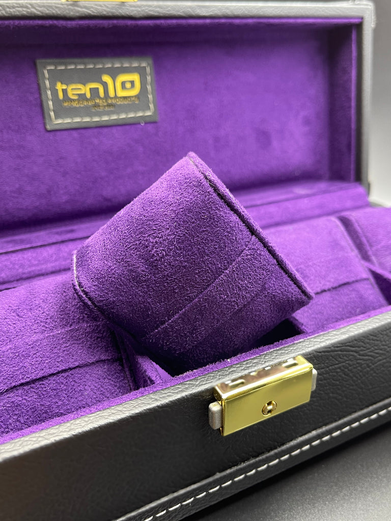 Ten10 Dante 5 Watchbox (Black Pleather Exterior & Purple Suede Interior)