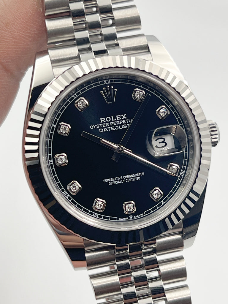 Rolex Datejust 41mm Black 10 Diamonds on Jubilee 126334