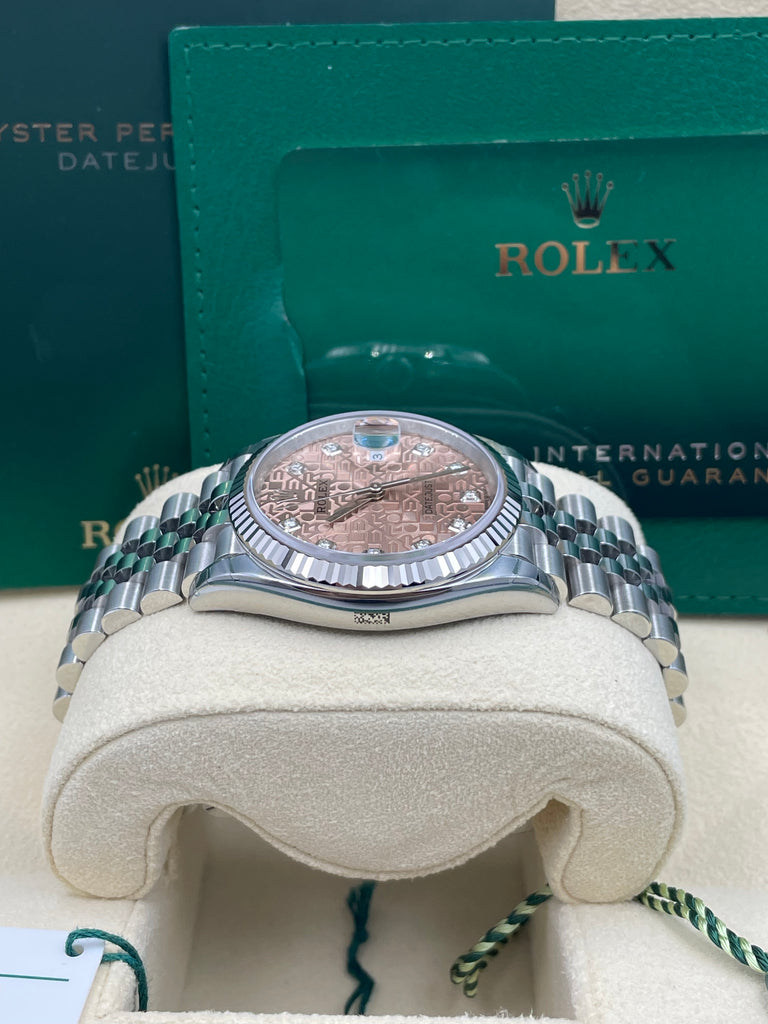 Rolex Datejust 36mm Pink Motif 10 Diamond on Jubilee 126234 2020 [NOS]
