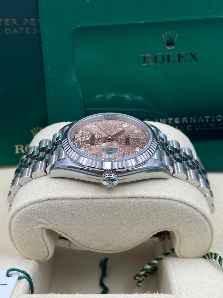 Rolex Datejust 36mm Pink Motif 10 Diamond on Jubilee 126234 2020 [NOS]