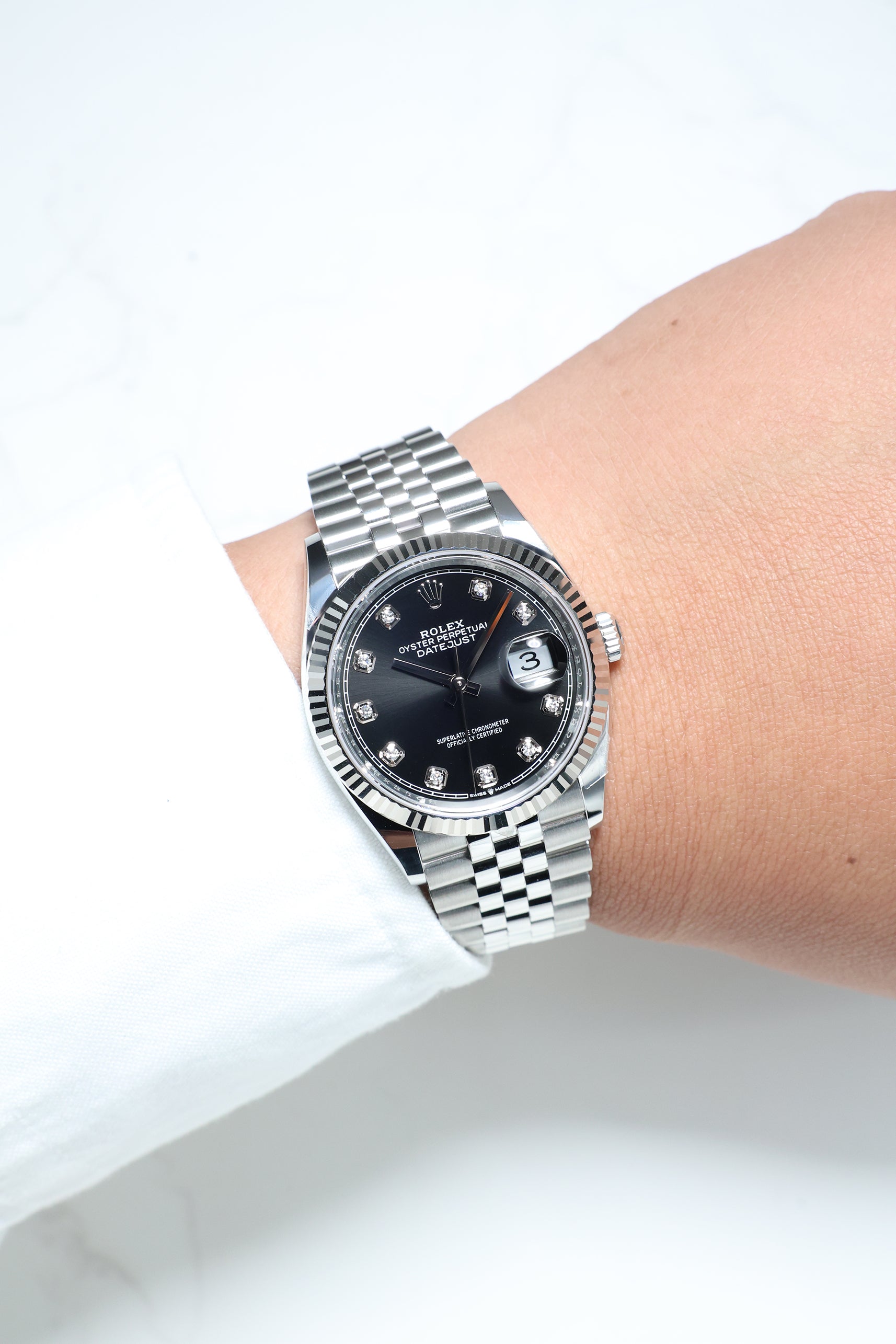 Wrist Rolex Datejust Black Dial With Diamonds Rolex Datejust 36mm