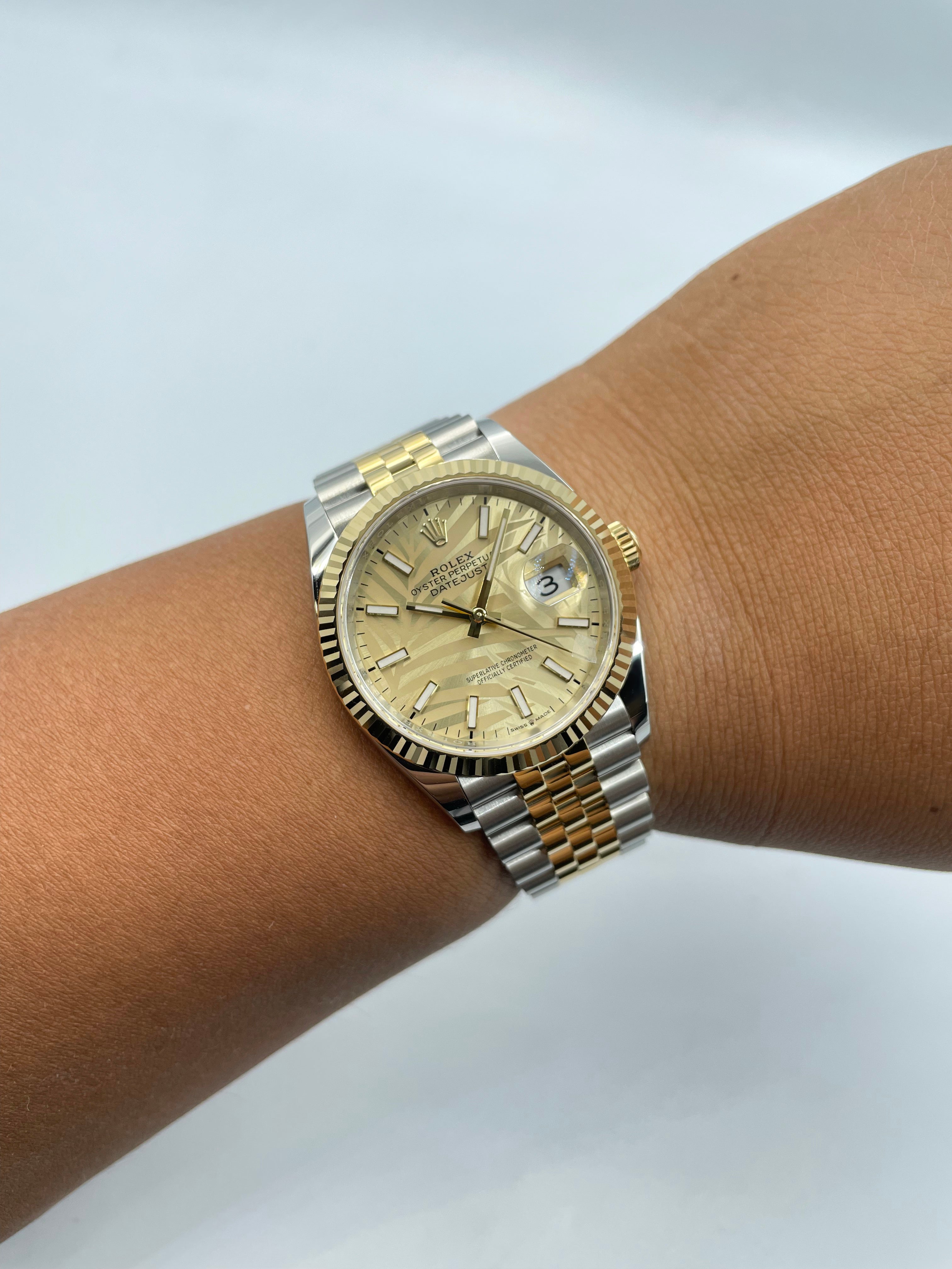 Rolex Datejust 36mm Palm Motif Steel Rolesor Jubilee 126233