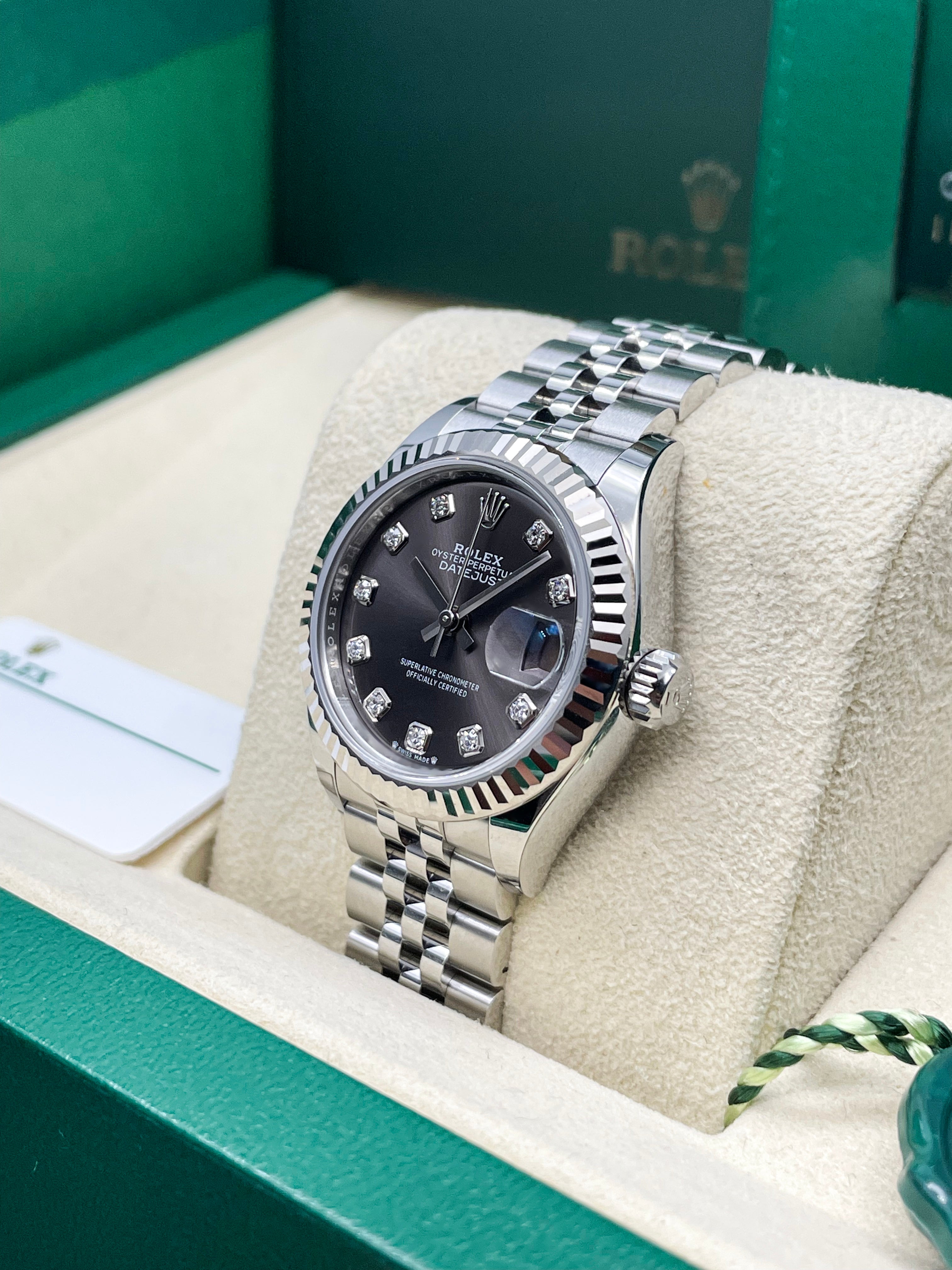 Grey Rolex With Diamonds Rolex Datejust 28mm Dark Grey 10 Diamonds