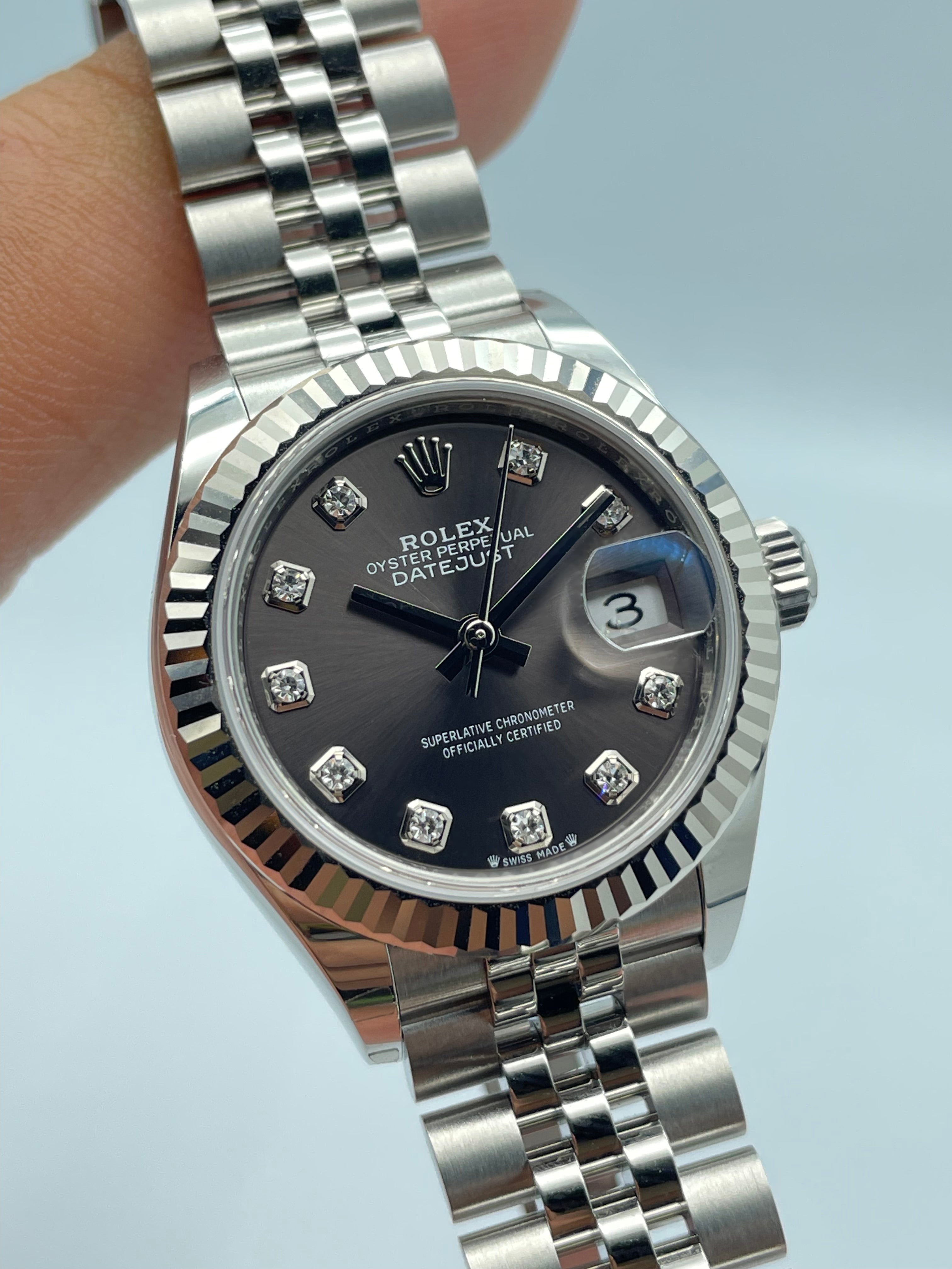 Rolex Datejust 28mm Dark Grey 10 Diamonds Jubilee 279174 – Swiss
