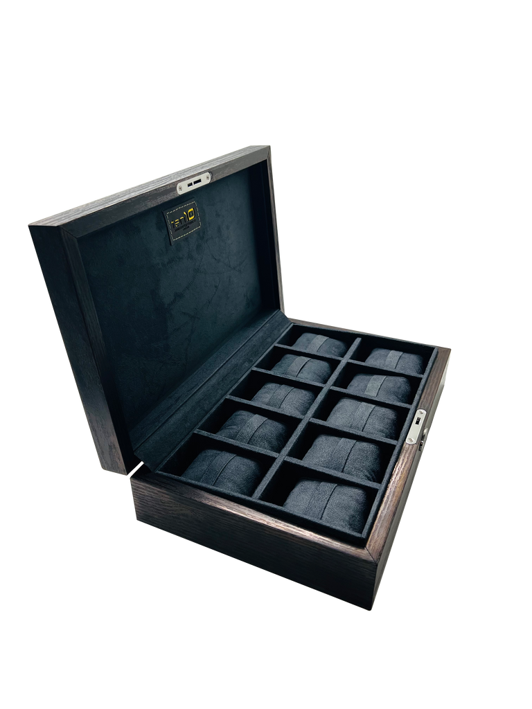 Ten10 ASPEN Elite Watch Box for 10 Watches (Black Exterior & Grey Interior)