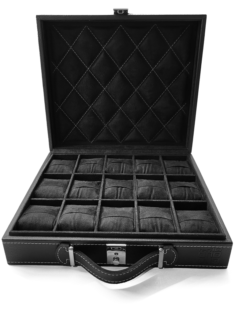 Ten15 Oscar Watch Box for 15 Watches (Black Exterior & Grey Interior)