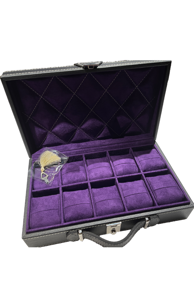 Ten10 Oscar Watch Box for 10 Watches (Black Exterior & Purple Interior)