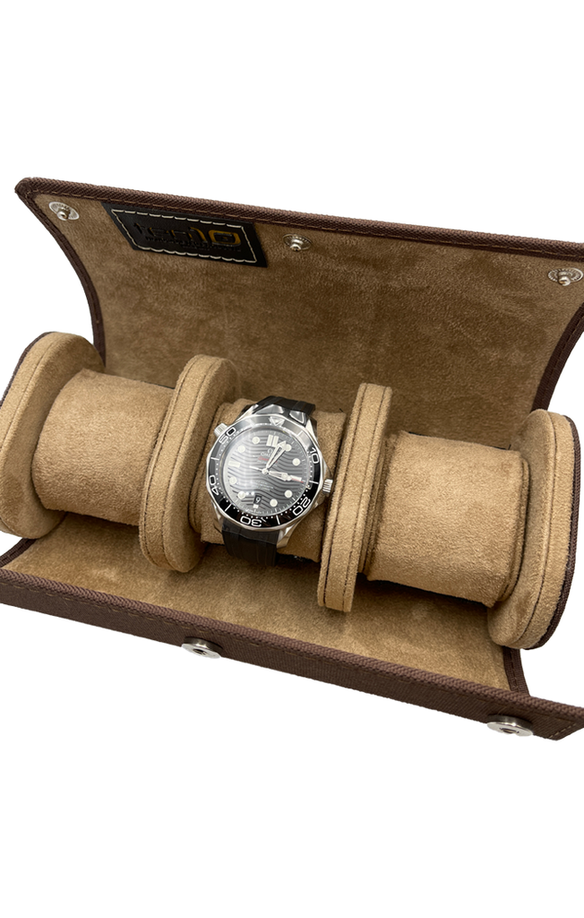 Ten10 Cordura Watch Roll for 3 Watches (Brown Exterior & Tan Interior)